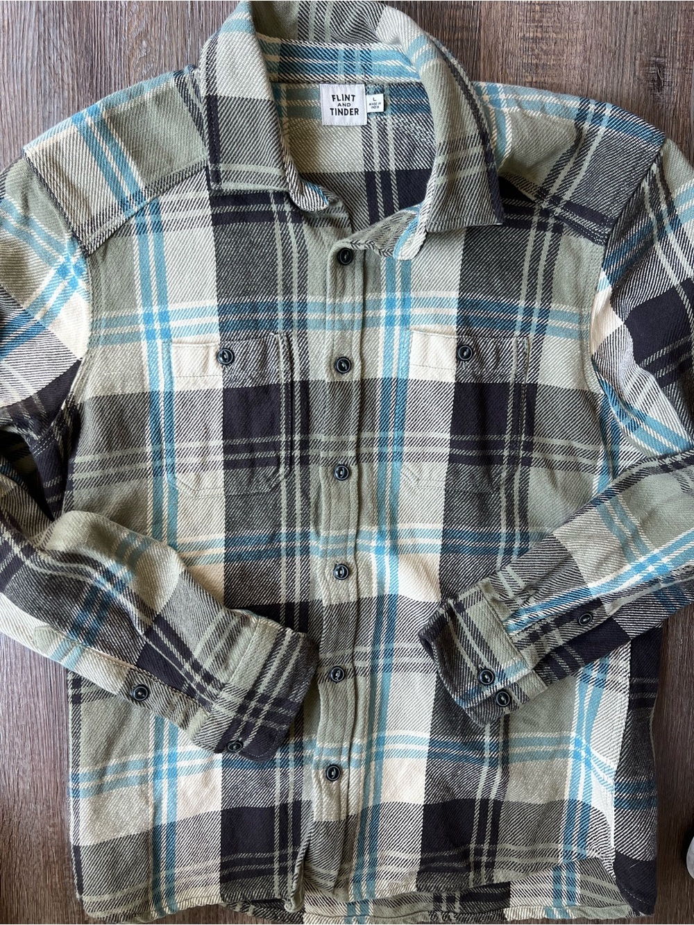Flint and Tinder Men’s Large Plaid Flannel Shirt Green Blue Black Workwear
